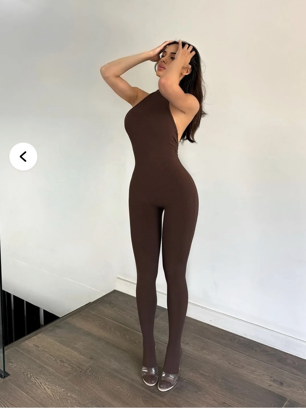 Fashionnova Brown Ribbed Halter Romper